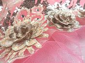 Embroidered 3D Applique Champagne Floral Sequin Patch Rhinestone Accented 20" (DH71)