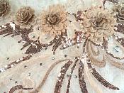 Embroidered 3D Applique Champagne Floral Sequin Patch Rhinestone Accented 20" (DH71)