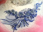 Embroidered 3D Applique Blue Silver  Floral Sequin Patch Rhinestone Accented 20" (DH71)