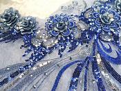 Embroidered 3D Applique Blue Silver  Floral Sequin Patch Rhinestone Accented 20" (DH71)