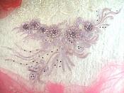 Embroidered 3D Applique Lavender Floral Sequin Patch Rhinestone Accented 20" (DH71)