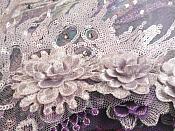 Embroidered 3D Applique Lavender Floral Sequin Patch Rhinestone Accented 20" (DH71)