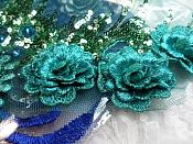 Embroidered 3D Applique Teal Green Floral Sequin Patch Rhinestone Accented 20" (DH71)