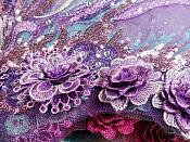 Embroidered 3D Applique Purple Floral Sequin Patch Rhinestone Accented 20" (DH71)