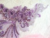 Embroidered 3D Applique Purple Floral Sequin Patch Rhinestone Accented 20" (DH71)