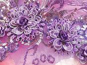Embroidered 3D Applique Purple Floral Sequin Patch Rhinestone Accented 20" (DH71)