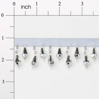 E1670 Silver Teardrop Beaded Fringe Sewing Trim 1"