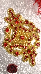 JB115 Red Rhinestone Applique Gold Beaded 4"