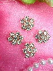 JB114 Set of ( 4 ) Flower Crystal Rhinestone Appliques .5"