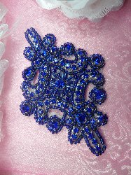 JB115 Blue Applique Crystal Rhinestone Blue Beaded 4"