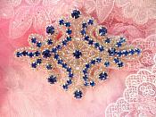 Blue Glass Rhinestone Applique Silver Beaded Iron On Embellishing Patch High Quality 4" (JB115)