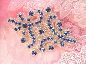 Blue Glass Rhinestone Applique Silver Beaded Iron On Embellishing Patch High Quality 4" (JB115)