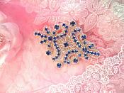 Blue Glass Rhinestone Applique Silver Beaded Iron On Embellishing Patch High Quality 4" (JB115)