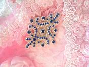 Blue Glass Rhinestone Applique Silver Beaded Iron On Embellishing Patch High Quality 4" (JB115)