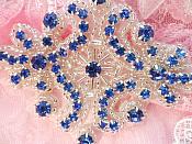 Blue Glass Rhinestone Applique Silver Beaded Iron On Embellishing Patch High Quality 4" (JB115)