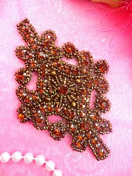 JB115  Applique Deep Bronze Rhinestones Bronze Beaded  4"