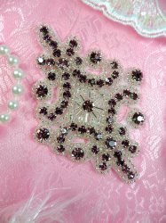 JB115 Rhinestone Applique Light Plum Silver Beaded Motif 4"