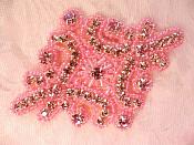 Glass Rhinestone Applique Pink Beaded Iron On Embellishing Patch High Quality 4" (JB115)