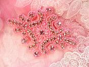 Glass Rhinestone Applique Pink Beaded Iron On Embellishing Patch High Quality 4" (JB115)