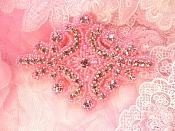 Glass Rhinestone Applique Pink Beaded Iron On Embellishing Patch High Quality 4" (JB115)