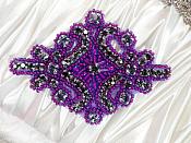 Lavender Rhinestones Purple Beaded Applique with Lavender Backing 4" (JB115)