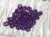Lavender Rhinestones Purple Beaded Applique with Lavender Backing 4" (JB115)