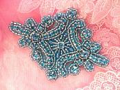 Glass Rhinestone Applique Turquoise Beaded Iron On Embellishing Patch High Quality 4" (JB115)