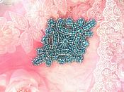 Glass Rhinestone Applique Turquoise Beaded Iron On Embellishing Patch High Quality 4" (JB115)