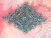 Glass Rhinestone Applique Turquoise Beaded Iron On Embellishing Patch High Quality 4" (JB115)