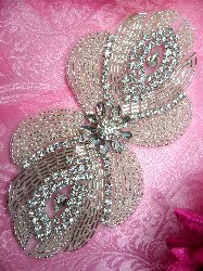 JB116 Crystal GLASS Rhinestone Applique Silver Beaded 6"