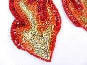 Flame Appliques HOLOGRAPHIC Sequin Beaded Red Orange Gold MIRROR PAIR 6"  JB117X