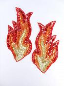 Flame Appliques HOLOGRAPHIC Sequin Beaded Red Orange Gold MIRROR PAIR 6"  JB117X