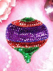 JB118 Christmas Ornament Bulb Beaded Sequin Applique 4"