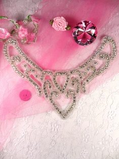 JB12 Heart Collar Crystal Clear Silver Beaded Applique 7.5"