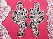 JB120  Appliques Mirror Pair Silver Jeweled Sequin Beaded  5.25"
