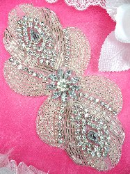 JB122 Applique Crystal Rhinestone Silver Beaded Eyes Of Glory 6"