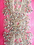 JB123 Pearl Applique Crystal Clear Silver Beaded Rhinestone  8.25"