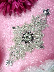 JB128 Applique Glass Rhinestone Silver Beaded 7"