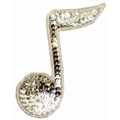 JB141 Silver Applique Music 1/4 Note Sequin Beaded 3.75"