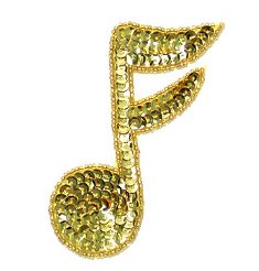 JB143 Gold Applique Music Note Sequin Beaded 3.75"