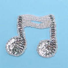 JB144 Music Note Applique Silver Double Sequin Beaded 3"
