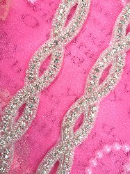 JB157 Crystal Rhinestone Trim Silver Beaded Braided