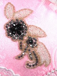 JB17 Triple Metallic Black Gunmetal Silver Beaded Floral Applique 5.25"