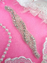 JB172 Silver Beaded Crystal Rhinestone Applique 4.75"