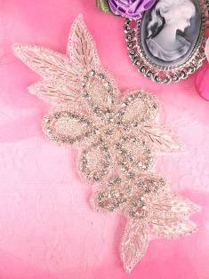 JB20 Crystal Clear Rhinestone Silver Beaded Applique 5.25"