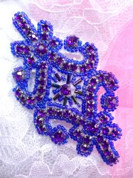 JB201 Applique Purple Rhinestone Beaded Victorian Motif Patch 4"