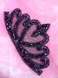 JB205 Glass Beaded Navy Blue Crown Applique Patch 5.5"