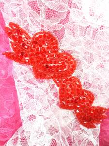 JB206 Glass Beaded Red Double Heart Applique Patch 6"