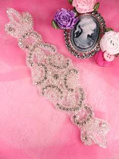JB22 Silver Beaded Crystal Rhinestone Applique 7"