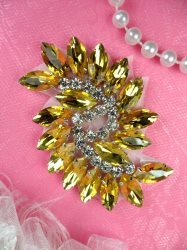JB234 Glass Rhinestone Applique Gold Crystal Marquise Swirl 2.5"